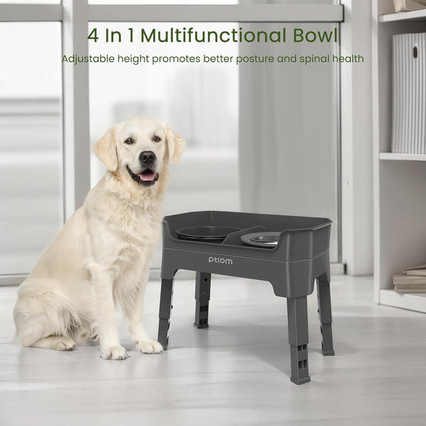 4-In-1 Elevated Slow Feeder Dog Bowls, 4 Height Adjustable Mess Proof Raised Dog Bowl Stand with No Spill Dog Water Bowl, Stainless Steel Dog Food Bowl & Slow Feeder for Large Medium Small Dogs Pets3