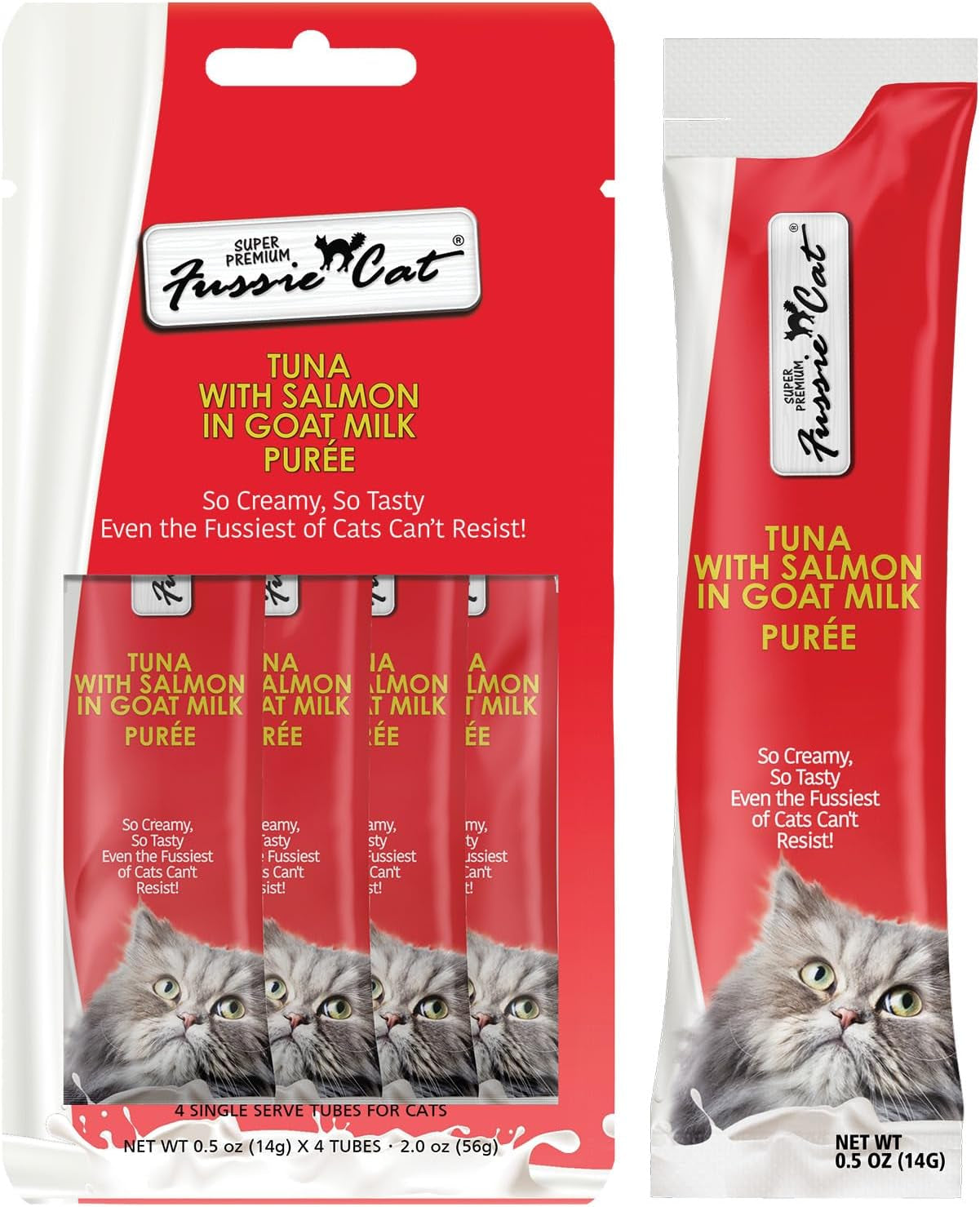 fussie-cat-premium-tuna-with-salmon-in-goat-milk-puree-lickable-cat-treats-0-5oz-pouch-pack-of-4