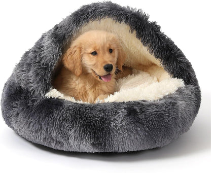 NOYAL round Hooded Donut Dog Bed for Small & Medium Pets - Plush Fluffy Anti-Anxiety Cat Cave Bed with Cover16