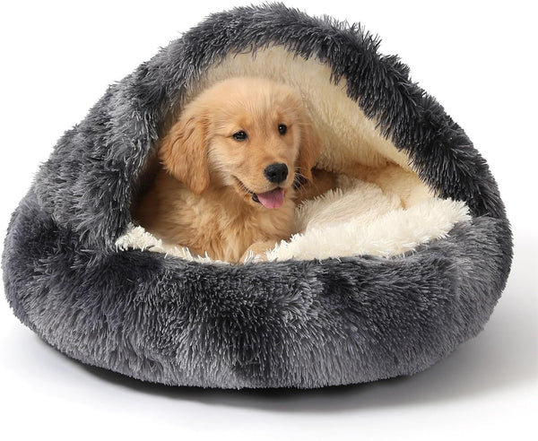 NOYAL round Hooded Donut Dog Bed for Small & Medium Pets - Plush Fluffy Anti-Anxiety Cat Cave Bed with Cover16