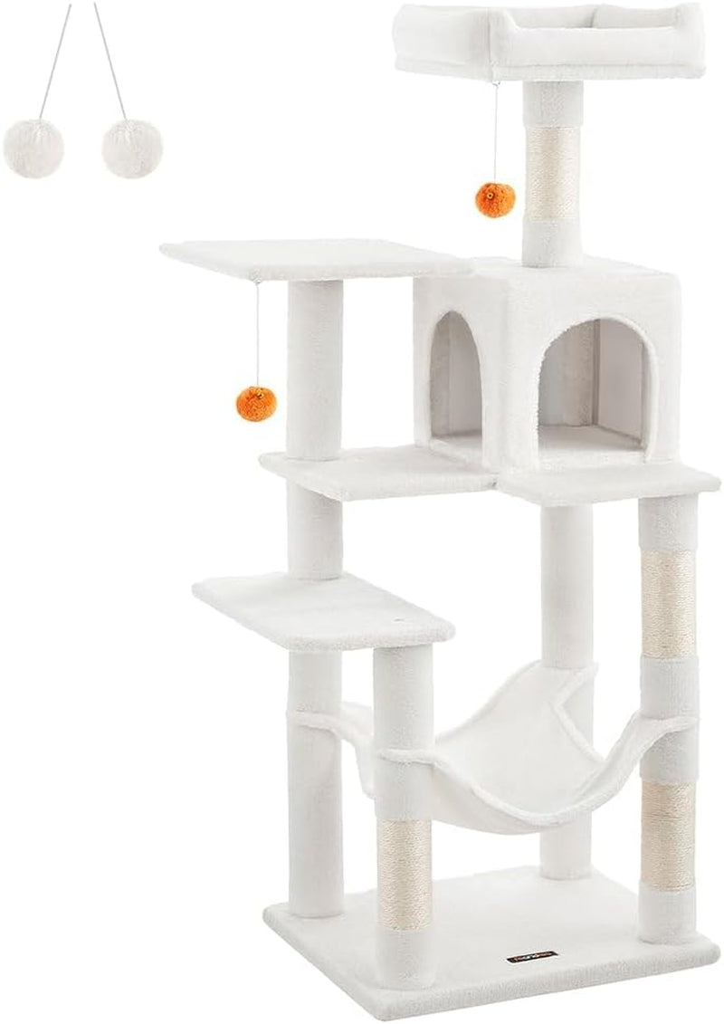 feandrea-cat-tree-59-5-inch-tall-cat-tower-plush-multi-level-condo-with-5-scratching-posts-2-perches-2-caves-hammock-2-pompoms-light-gray-upct192w01