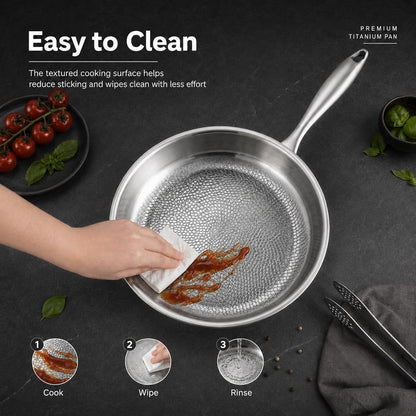 8Inch Titanium Pro Pans for Cooking, Titanium Frying Pan with Lid | Uncoated Hammered Cookware, Pfas-Free & No Coating, Oven & Induction Safe, Scratch-Resistant, Even Heating, Dishwasher Safe5