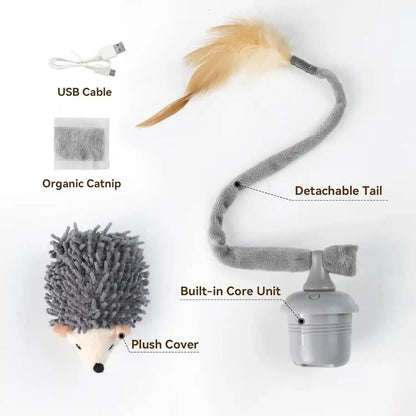 Migipaws Interactive Hedgehog Cat Toy 360° Rolling & Spin with Soft Plush Tail for Indoor Cats Smart Motion Sensor, Realistic Squeak, Rechargeable Plush Kitten Toy (Grey)7