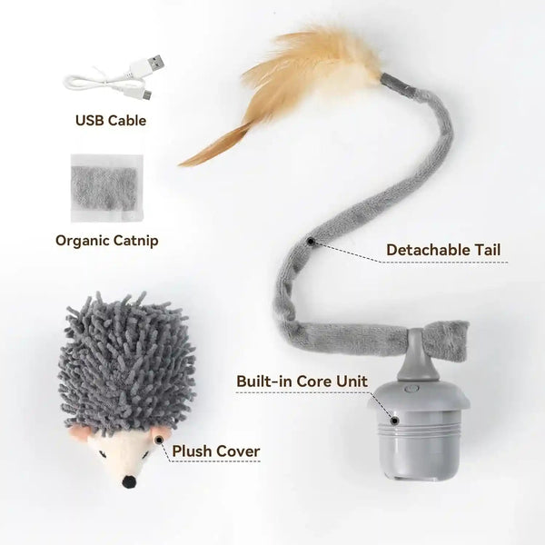 Migipaws Interactive Hedgehog Cat Toy 360° Rolling & Spin with Soft Plush Tail for Indoor Cats Smart Motion Sensor, Realistic Squeak, Rechargeable Plush Kitten Toy (Grey)7