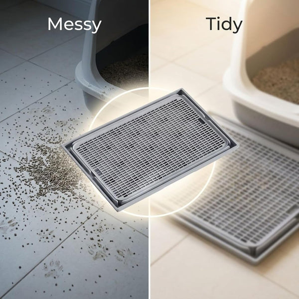 Odor Control Cat Litter Mat, Double Layer Trapper Pad, 16.5 X 11.2 X 0.8 In, Light Grey, Anti-Slip Plastic,4