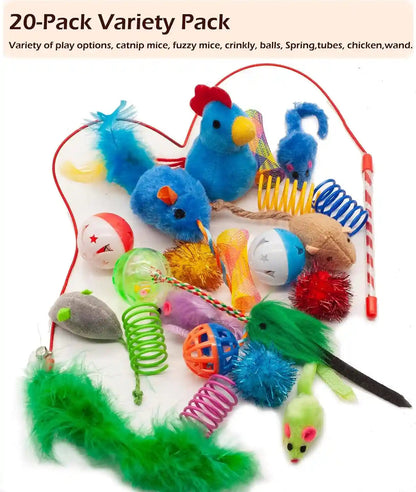 Fashion'S Talk Cat Toys, Kitty Variety Pack for Kitten Cats, 20 Count Plush, Teaser & Ball Catnip Mice Cat Spring2