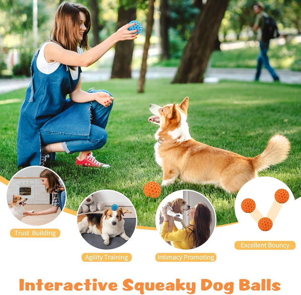 HIPPIH Indestructible Squeaky Dog Toys, Interactive Dog Balls 2 Pack, Chew Toys for Aggressive Chewers, Natural Rubber Puppy Toy for Large/Medium Dogs, Tough Puppy Teething Toy, Relieve Anxiety6