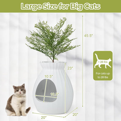 Giantex Cat Litter Box Plant - Hidden Litter Box Furniture with Electronic Odor Removal System, Detachable Door Curtain, Scoop, Cat Litter Box Enclosure Planter Home Decor, Easy to Clean (White)7