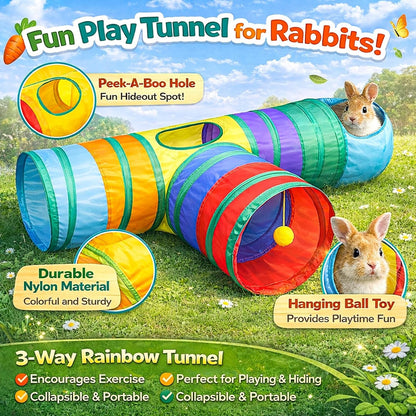 Mechpia Rabbit Toys, 3 Way Buuny Hideout Foldable Rabbit Tunnel and Tubes for Rabbit Guinea Pig Chinchilla Ferret Rat2