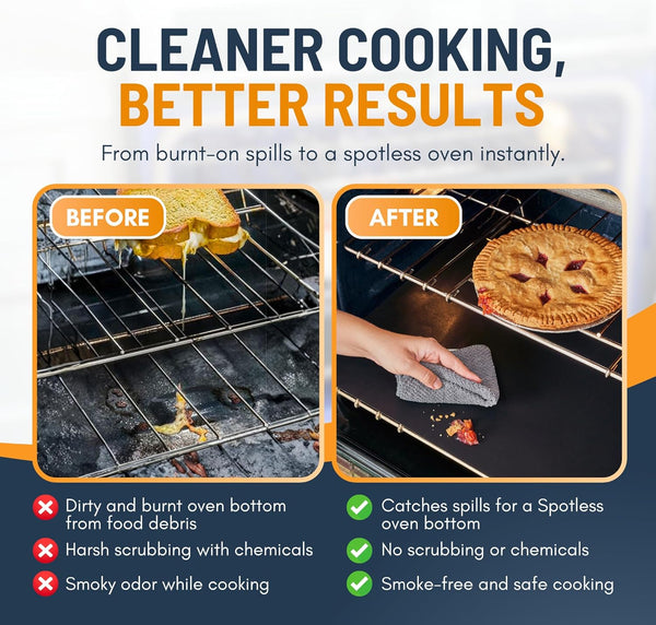 Oven Liners for Bottom of Oven - 2 Pack Large Heavy Duty Mats, 17”X25” Non-Stick Reusable Liner for Electric, Gas, Toaster Ovens, Grills - BPA & PFOA Free Kitchen Accessory to Keep Oven Clean (Black)4