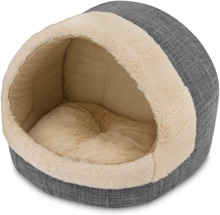 best-pet-supplies-cat-bed-for-indoor-cat-domed-tent-house-with-removable-pillow-covered-cat-cave-for-small-dog-puppies-and-all-breeds-of-cats-tan-19-x-19-x-h-19