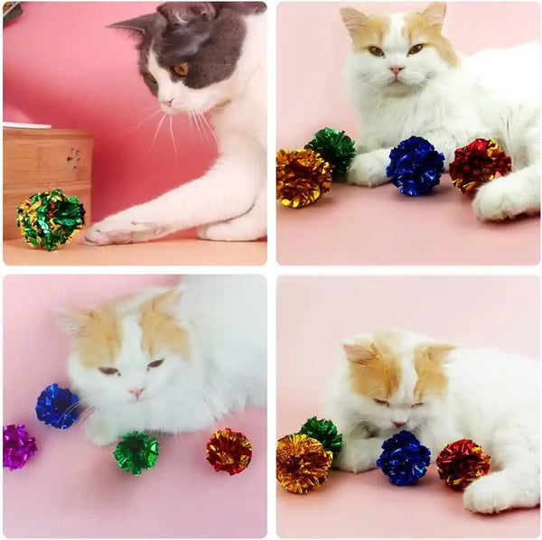 PET SHOW 20 Pcs Cat Crinkle Toy Ball 2.5Inch Mylar Cat Pounce Chase Toys Colorful Paper Ball Chase Training Activity for Cats Kittens5