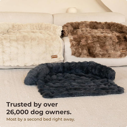 Pelsbarn Dog Bed for Couch, Luxurious Sofa Bed for Dogs with Non-Slip Oxford Bottom - Faux Rabbit Fur with Removable Cover, Large, Gray - 33X33 In8