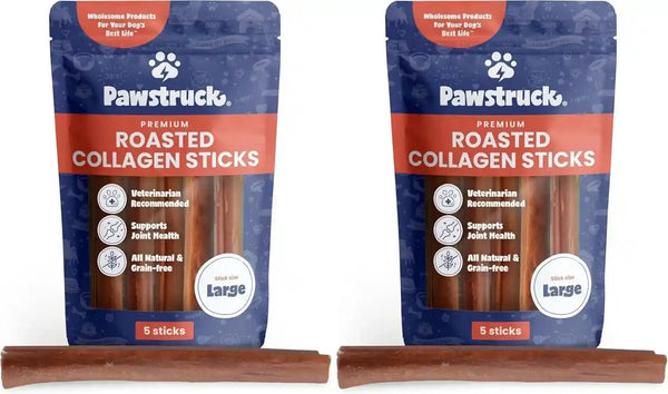 Pawstruck All Natural 11-12" Roasted Collagen Sticks for Dogs – Low Odor & Long-Lasting Bully Stick & Rawhide Alternative, Single Ingredient, Vet Approved – 5 Pack12