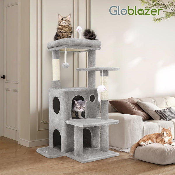 Globlazer Cat Tree Tower for Indoor Cats, 50-Inch Adult Cat Tree House for Large Adult Cats with Steps, Scratching Post, 2 Cat Caves, Dangling Toys, FC50, Light Grey7