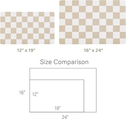 Checkered Dog Feeding Mat, Absorbent Mats for Dog Food and Water Bowl, Dispenser, Retro Aesthetic Khaki Beige Checkerboard Pet Placemat for Dogs, Cats, Puppy Accessories, 12" X 19”7