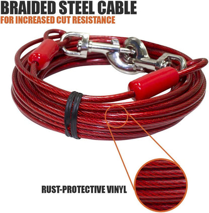 BV Dog Tie Out Cable 30 Feet - Heavy Duty Dog Lead up to 125 Pounds - Reflective & Rust-Free with Quick Release Swivel Clips & 360° Rotating Clasp - Tangle-Free Dogs Runner for Yard (Red, Single)6
