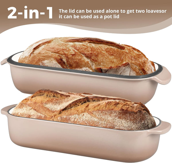 Enameled Cast Iron Loaf Pan with Lid, Bread Pan, Dutch Oven Bread Pan for Homemade Sourdough Bread Baking, 12.5X5.5 Inch, 5Qt, Mocha5