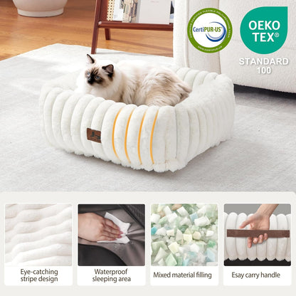 Cute Dog Bed for Small Dogs & Cats,Washable Fluffy Cat Beds for Indoor Cats, Rectangle Orthopedic Memory Foam Puppy Beds with Anti-Slip Bottom, 20 X19 X 7 Inches, Cream(20X19X6Inchs)2