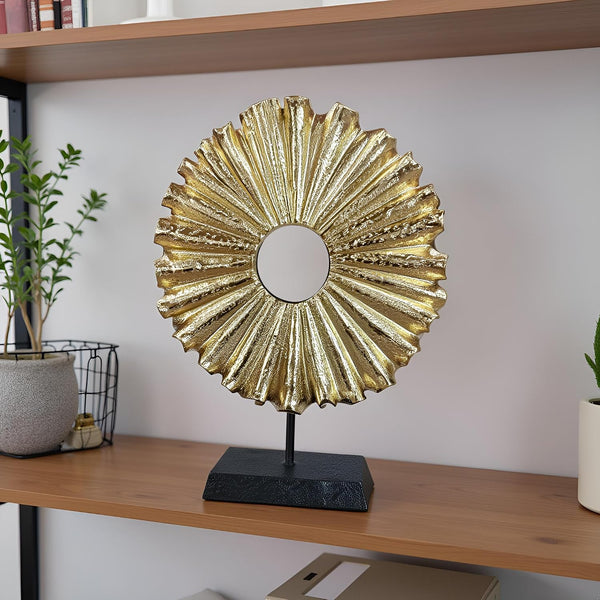 Modern Abstract round Decorative Sculpture, Dining Living Room Desk Decor,Geometric Home Decor Statues,Shelf Top Decor Aesthetics, Coffee Tables or Office Shelves（Golden）3