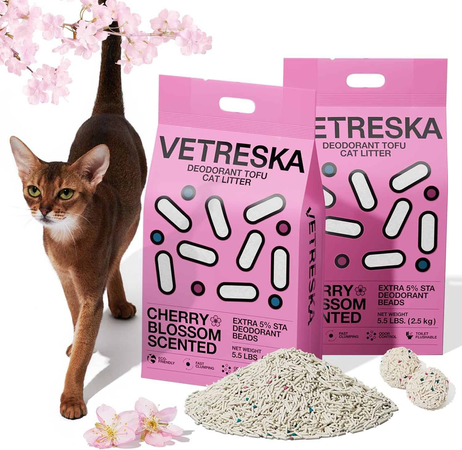 vetreska-tofu-cat-litter-odor-control-greentea-5-5lb-2bags-natural-kitty-litter-strong-clumping-flushable-cat-litter-pellet-ultra-absorbent-dust-free-low-tracking-deodorant-tofu-litter