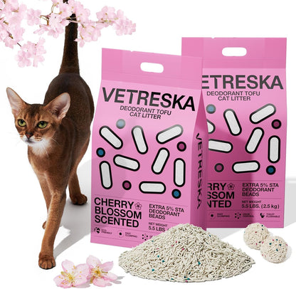 VETRESKA Tofu Cat Litter, Odor Control, Greentea 5.5Lb×2Bags | Natural Kitty Litter Strong Clumping Flushable Cat Litter Pellet Ultra Absorbent,Dust-Free,Low Tracking Deodorant Tofu Litter13