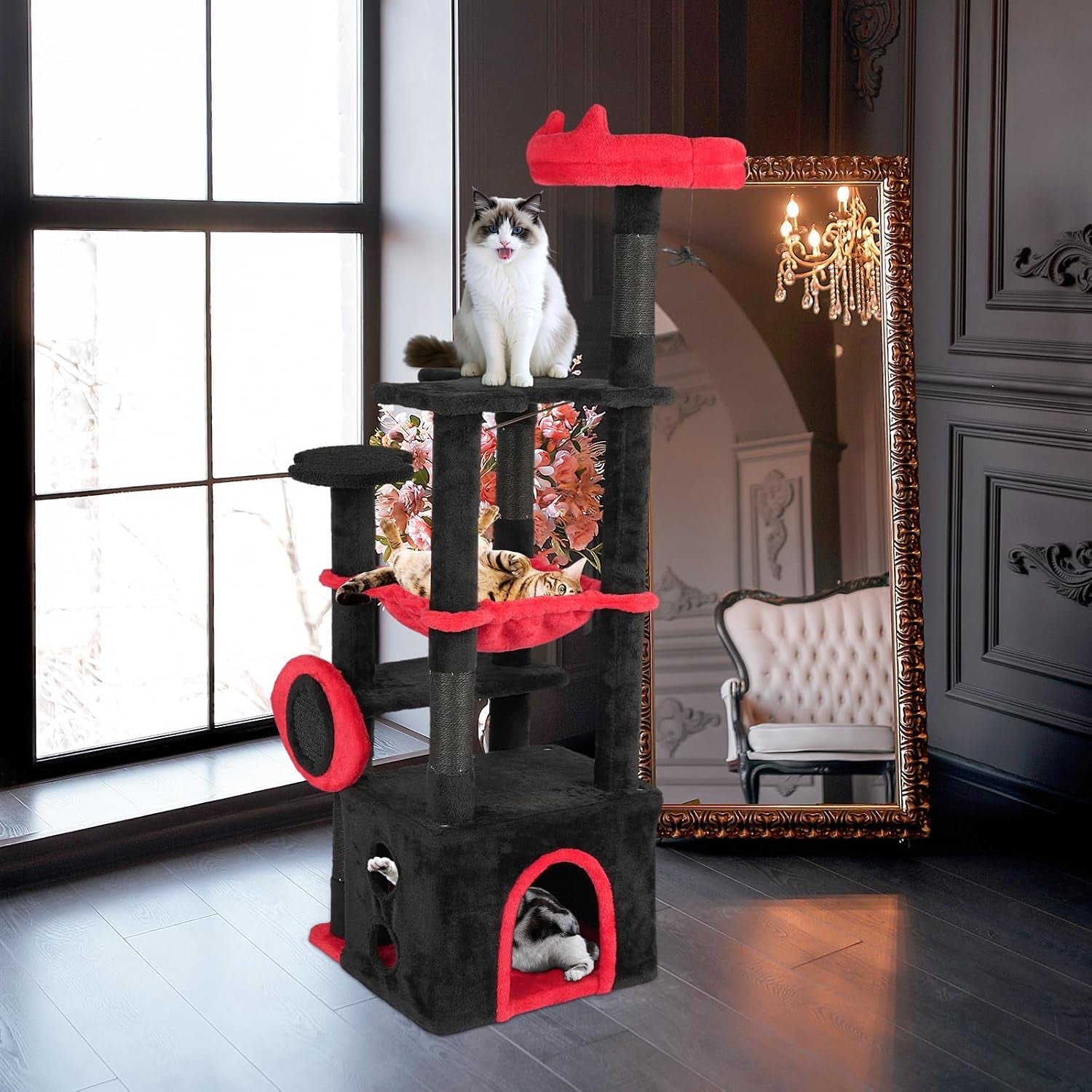 vingli-27-6in-gothic-cat-tree-with-spacious-cat-condo-2-padded-perches-red-black-cat-tower-with-scratching-ladder-sisal-posts-spider-toy-for-large-cats