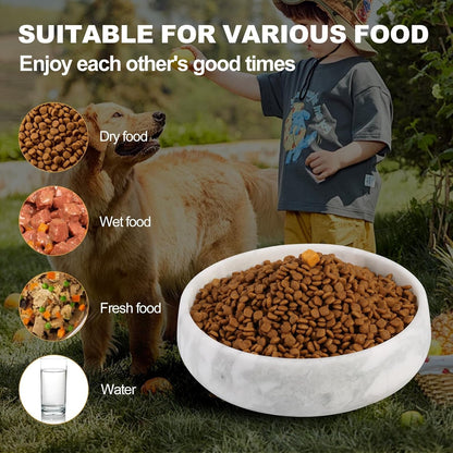 White Marble Dog Bowls, Non-Slip Dog Food Water Bowl Small, Heavy Duty Pet Bowl for Cats and Medium Dogs, Weighted African Natural Marble, Holds 4 Cups(5Lbs)7