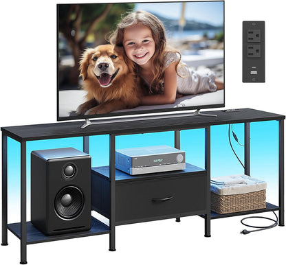 SONGMICS BELLAH Collection - TV Stand for Tvs up to 70 Inches, Media Console Table and Entertainment Center Unit for Living Room, with Shelves and Drawer, Steel, Modern, Ink Black ULGS131B101S1