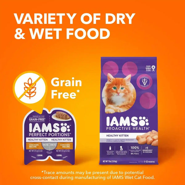 IAMS Perfect Portions Healthy Kitten Pate Wet Cat Food, Chicken, 24 Count | Grain-Free, Vitamin E Immune Support, No Fillers, Made in USA, Snap-Peel-Serve 2.6 Oz. Twin-Pack Trays, No Artificial Flavors8