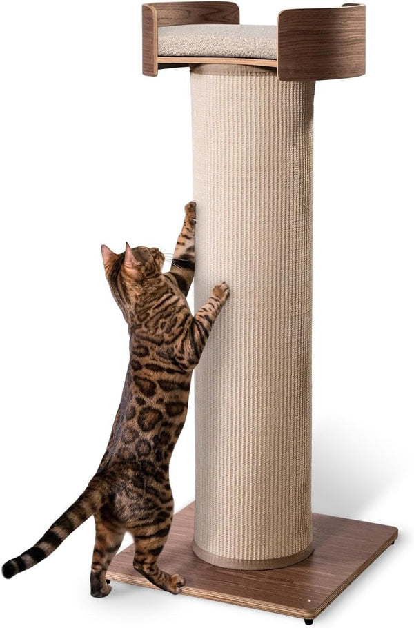ONE FAST CAT - Giant Scratching Tower W/Perch - 44.5" Height with Replaceable Sisal and Removable Bed - Ash1
