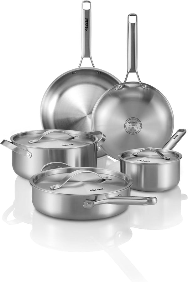 Stainless Steel Cookware Set, 8 Pcs Tir-Ply Pots and Pans Set, PFOA&PTFE Free, Dishwasher&Oven Safe, Kitchen Induction Compatible, Ollas De Acero Inoxidable Para Cocinar1