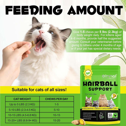 Cat Hairball Support Crunchy & Creamy Chews,Omega 3 & Zinc for Healthy Skin & Coat, Tasty Chicken Flavor,Supports Skin & Coat, Digestion,30-Day Supply5