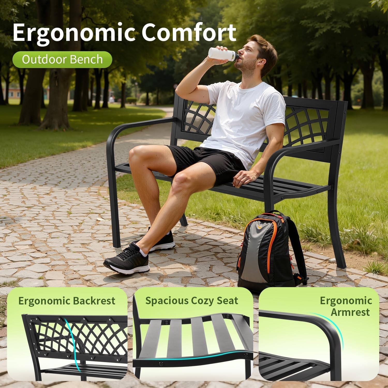 46-outdoor-garden-bench-black-480lbs-load-capacity-heavy-duty-metal-patio-bench-with-grid-design-rust-weather-resistant-for-lawn-yard-parks-patio-porch-entryway