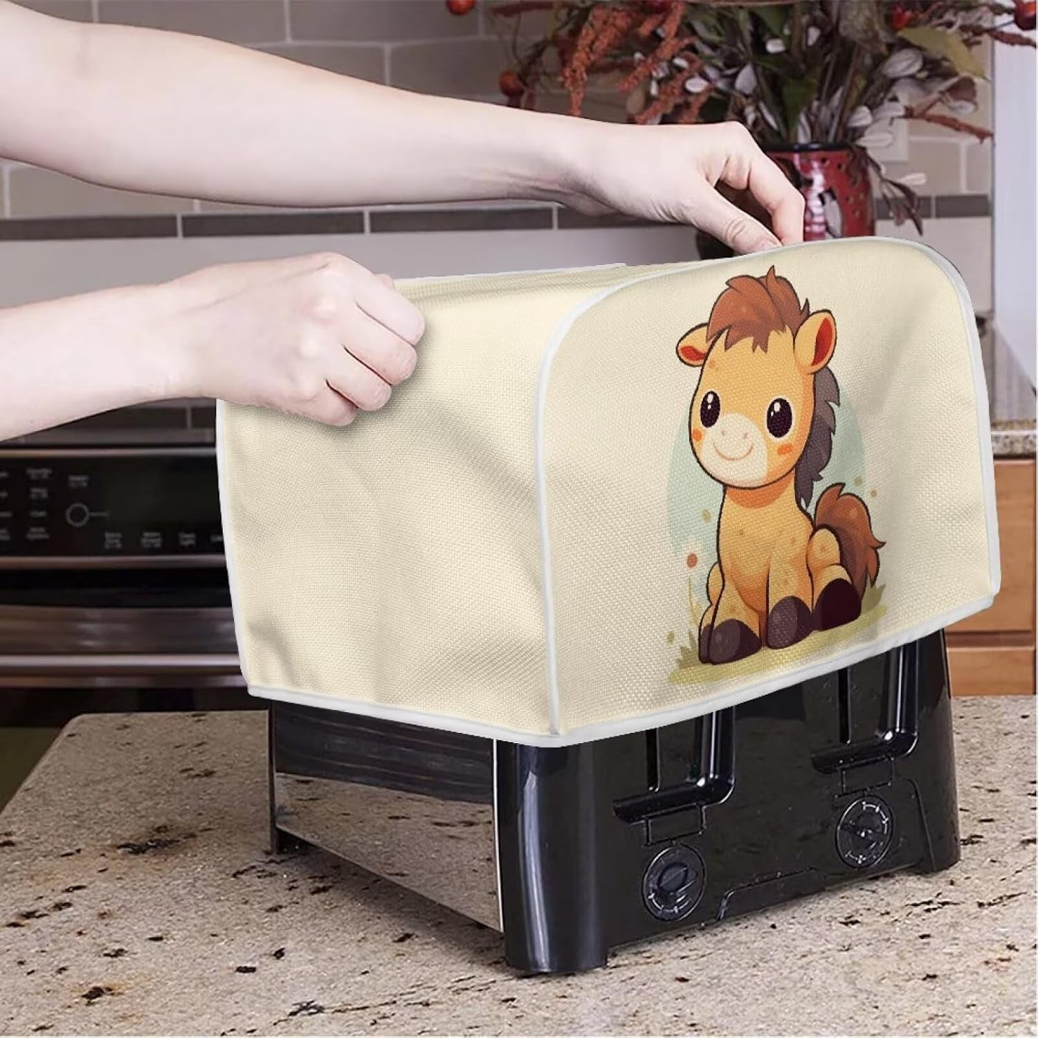 cartoon-horse-2-4-slice-slot-toaster-cover-cute-horses-bread-toaster-oven-funny-zoo-animal-with-woolen-ball-kitchen-appliance-cover-dustproof-for-standard-size-l