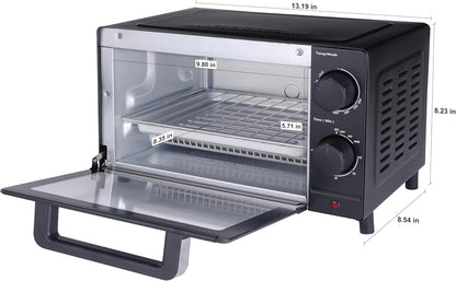 4 Slice Toaster Oven with 3 Setting, Baking Rack and Pan, Black, New2