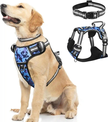 Dog Harness No Pull, Pet Harnesses with Dog Collar, Adjustable Reflective Oxford Outdoor Vest, Front/Back Leash Clips for Small, Medium, Large, Extra Large Dogs, Easy Control Handle for Walking1
