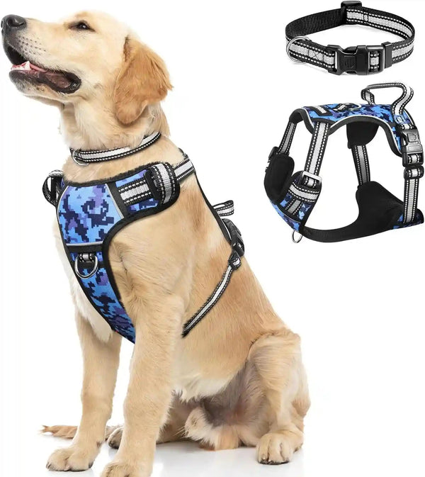 Dog Harness No Pull, Pet Harnesses with Dog Collar, Adjustable Reflective Oxford Outdoor Vest, Front/Back Leash Clips for Small, Medium, Large, Extra Large Dogs, Easy Control Handle for Walking1