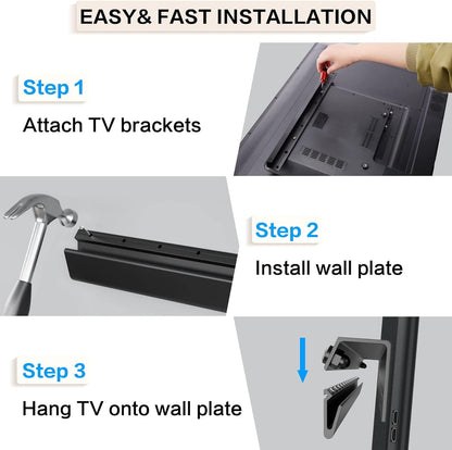 No Drill Drywall TV Mount, No Stud TV Wall Mount for Most Brand 22-55 Inch Tvs up to 100 Lbs, Easy Install No Stud Studless Tvs Wall Mount, Include All Hardware- Level Bubble Meter4