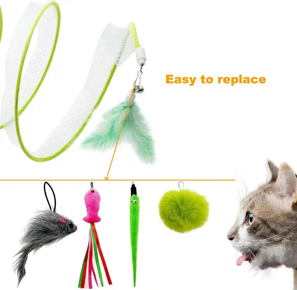 Self Play Cat Hunting Spiral Tunnel Toy, Folded Cat Spring Tunnel Toys for Indoor Cats (Green)5