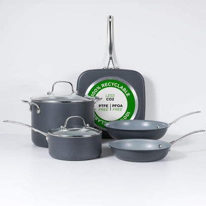 7-Piece ECOPAN Hard Anodized Aluminum Cookware Set, CHECO7 | Ceramic Non-Stick Non-Toxic Pots and Pans Set with Lids, Induction Cookware, Oven & Dishwasher Safe, PFOA & PTFE Free1