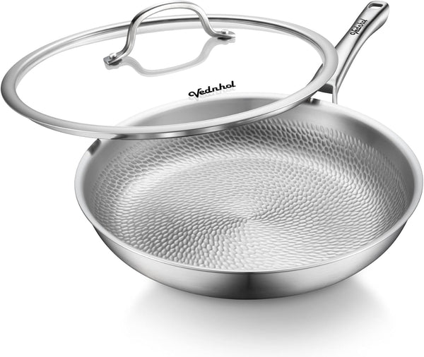 Titanium Pans for Cooking, 12 Inch Upgrade Non-Toxic Paella Pan with Lid | Titanium Hammered Pro Skillet,Pfas/Pfoa/Ptfe Free Cookware, Dishwasher&Oven Safe, Kitchen Induction Compatible1