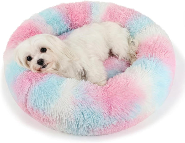 Small Calming Dogs Bed for Small Dogs Anti-Anxiety Machine Washable Fluffy Luxury Anti-Slip Waterproof Mute Base Warming Cozy Soft Pet Puppy round Bed13