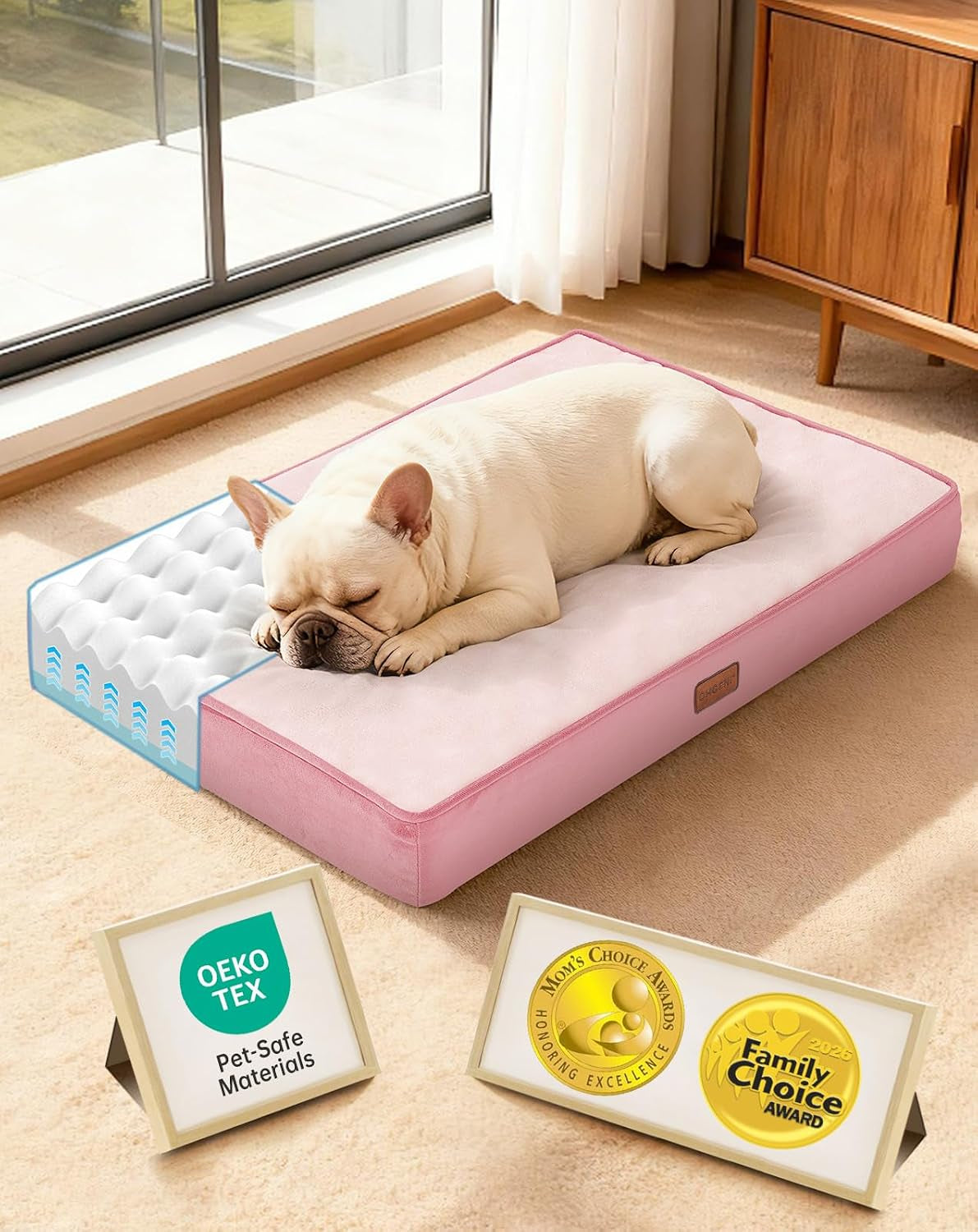 ohgeni-orthopedic-waterproof-large-dog-bed-memory-foam-41-inchgray-machine-washable-removable-cover-in-easy-clean-fabric-reversible-memory-foam-easy-carry-handle-suitable-for-crate