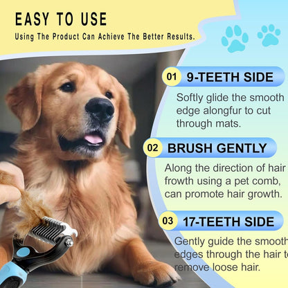 Pet Grooming Rake for Dogs & Cats - Double-Sided Deshedding and Dematting Tool, Gently Remove 95% of Loose Undercoat & Mats for Long-Haired Pets, Painless Fur Brush for Shedding Control (Blue)2
