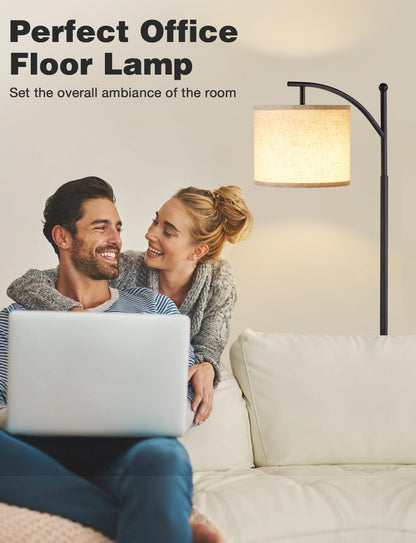 60" Modern Floor Lamp with Beige Shade, 9W LED Bulb | 3 Color Temperatures Bulb, Adjustable Linen Shade, Standing Lamps for Living Room Bedroom Office Classroom Dorm, Black Pole6