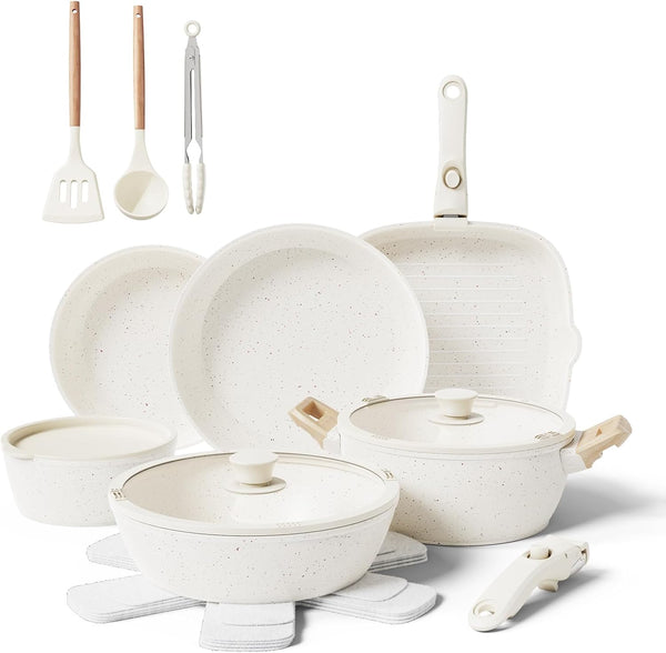 19-Piece Pots and Pans Set Non Stick, Ceramic Cookware Set with Removable Handles, Pfas-Free,Induction Compatible Dishwasher Safe,Stackable Space-Saving for Apartment or Rvs1