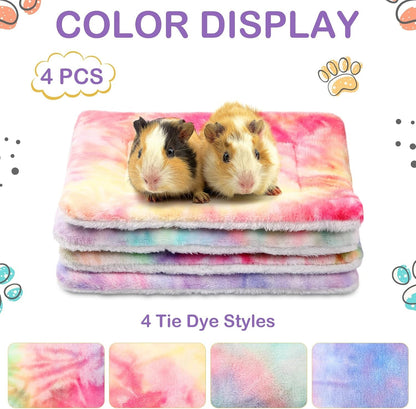 Haull 4 Pcs Waterproof Guinea Pig Bedding Soft Dog Cat Bed Crate Mat Small Animal Plush Cage Liners Rabbit Bunny Kennel Pad Reversible Cozy Pee Thickened Hamster Pad(Tie Dyed,13 X 10 Inch)4