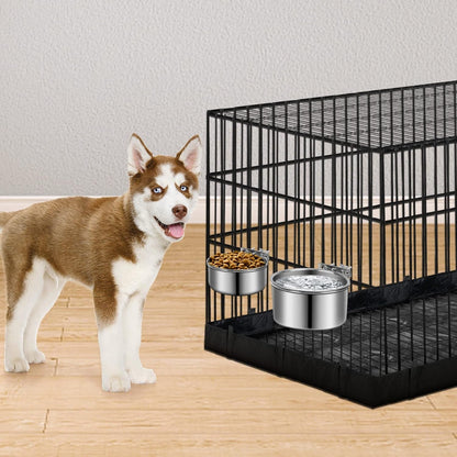 Stainless Steel Dog Bowls, Shineme 40Oz & 60Oz No Spill Dog Crate Water and Food Bowls with Hanging Hook for Kennel, Cage and More, 7.0 X 3.7” & 6.2 X 2.5” Feeder Dish for Large and Medium Dogs7
