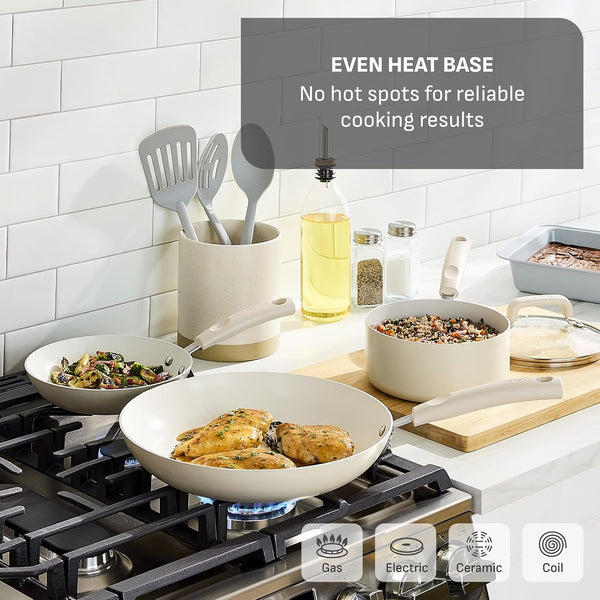 Signature Nonstick 12 Piece Cookware Set, Oven Safe up to 350°F, Dishwasher Safe, Pots and Pans Set, Includes Frying Pans, Saucepan, Stockpot, Cooking Utensils, Cream4